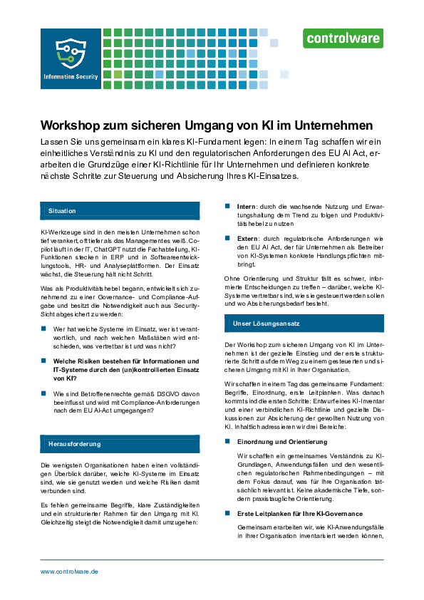 Lösungsbeschreibung: Workshop zum sicheren Umgang von KI im Unternehmen