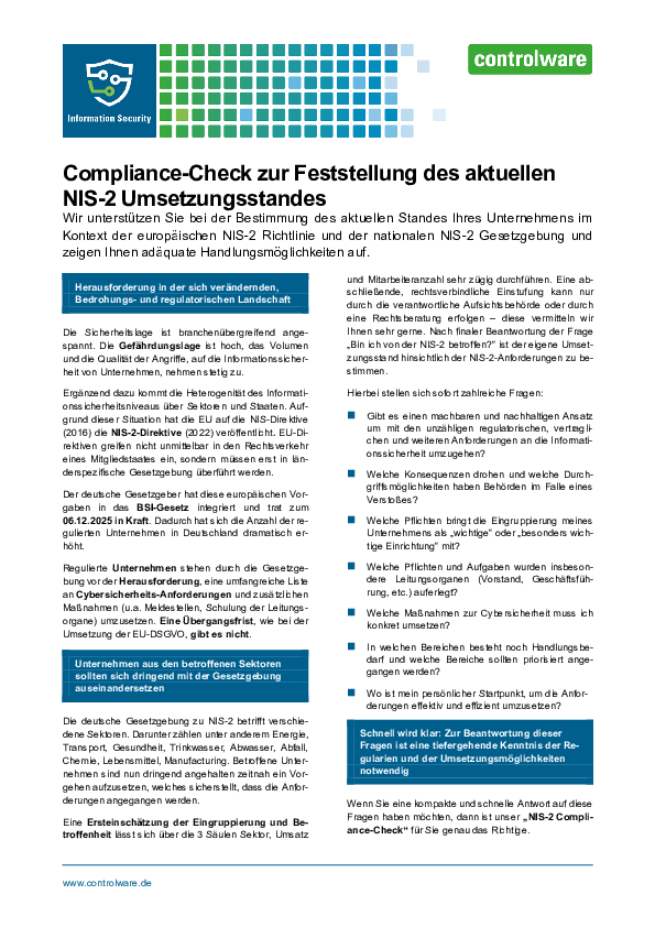 Lösungsbeschreibung: NIS-2 Compliance Check
