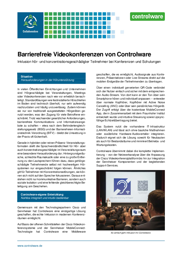 Lösungsbeschreibung: Barrierefreie Videokonferenzen von Controlware