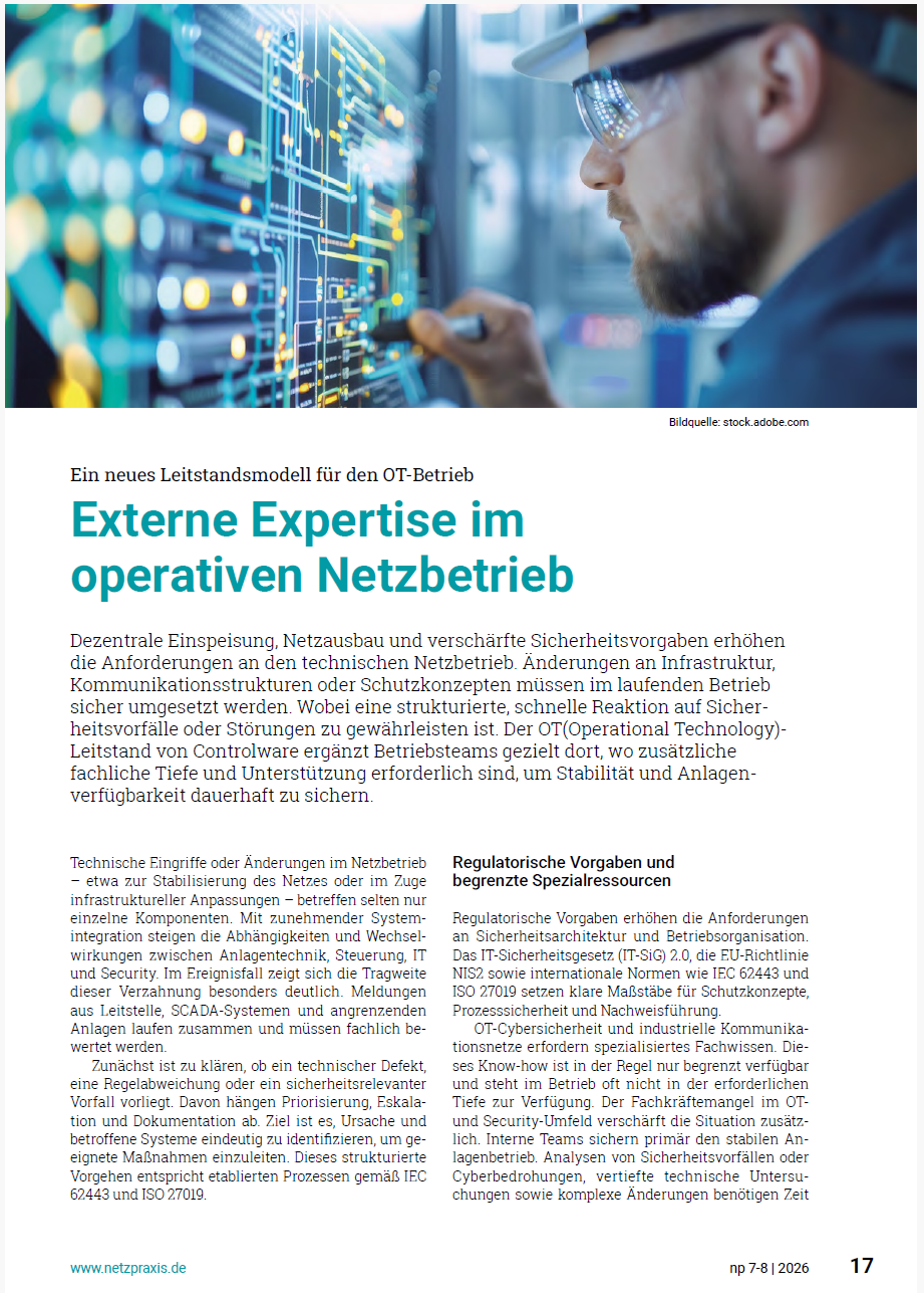 Controlware Facharttikel netzpraxis; 7-8/2026